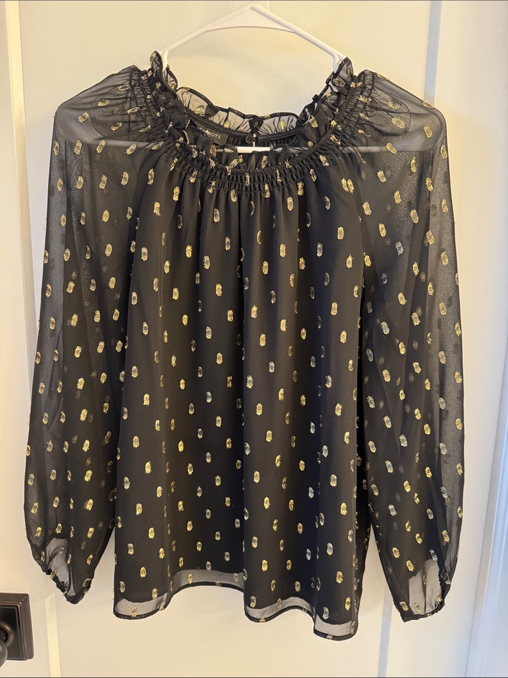 Talbots Sheer Black Blouse with Gold Dot Accent - Elegant Women's Top